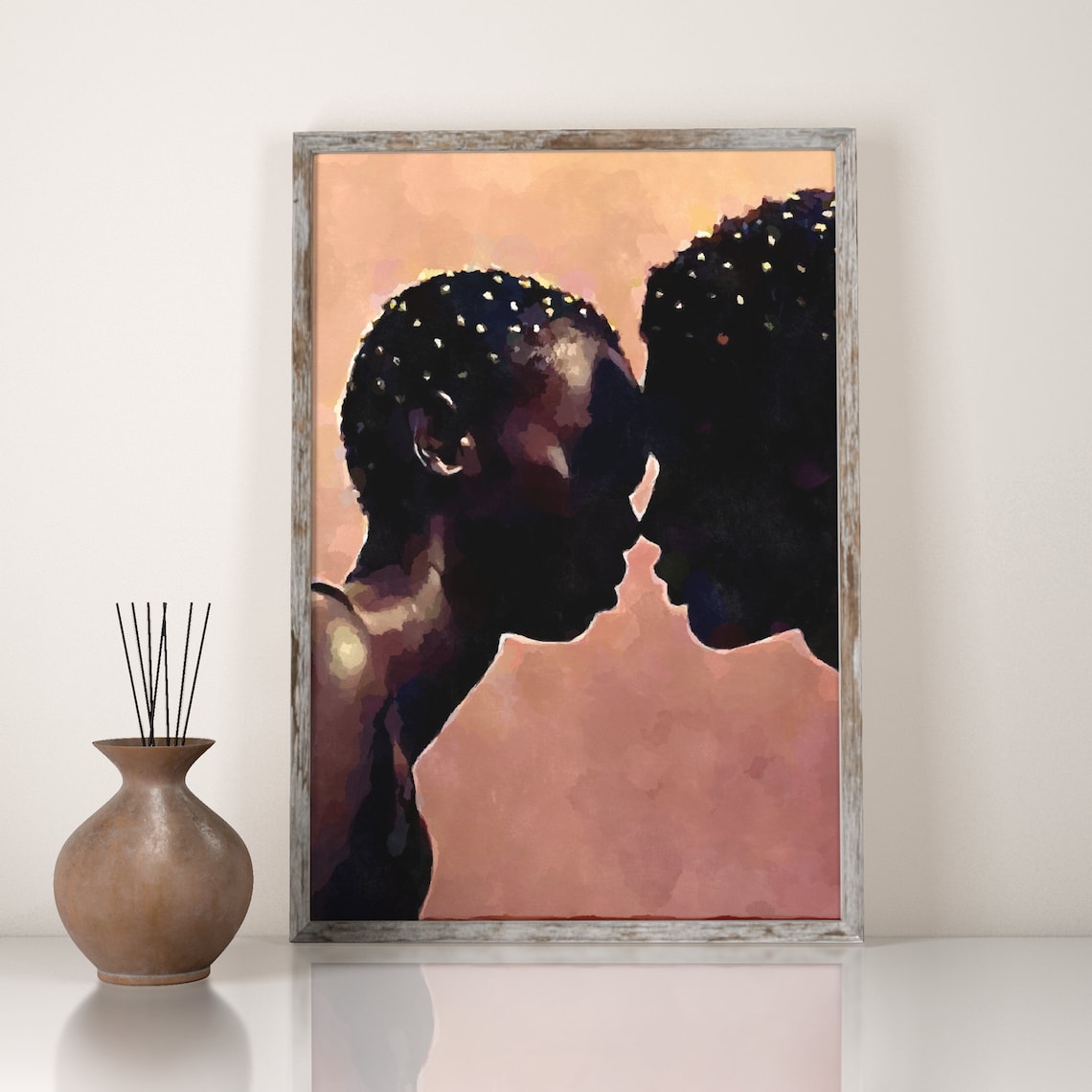 Black Couple Wall Art Silhouette Portrait Kissing Couple Etsy