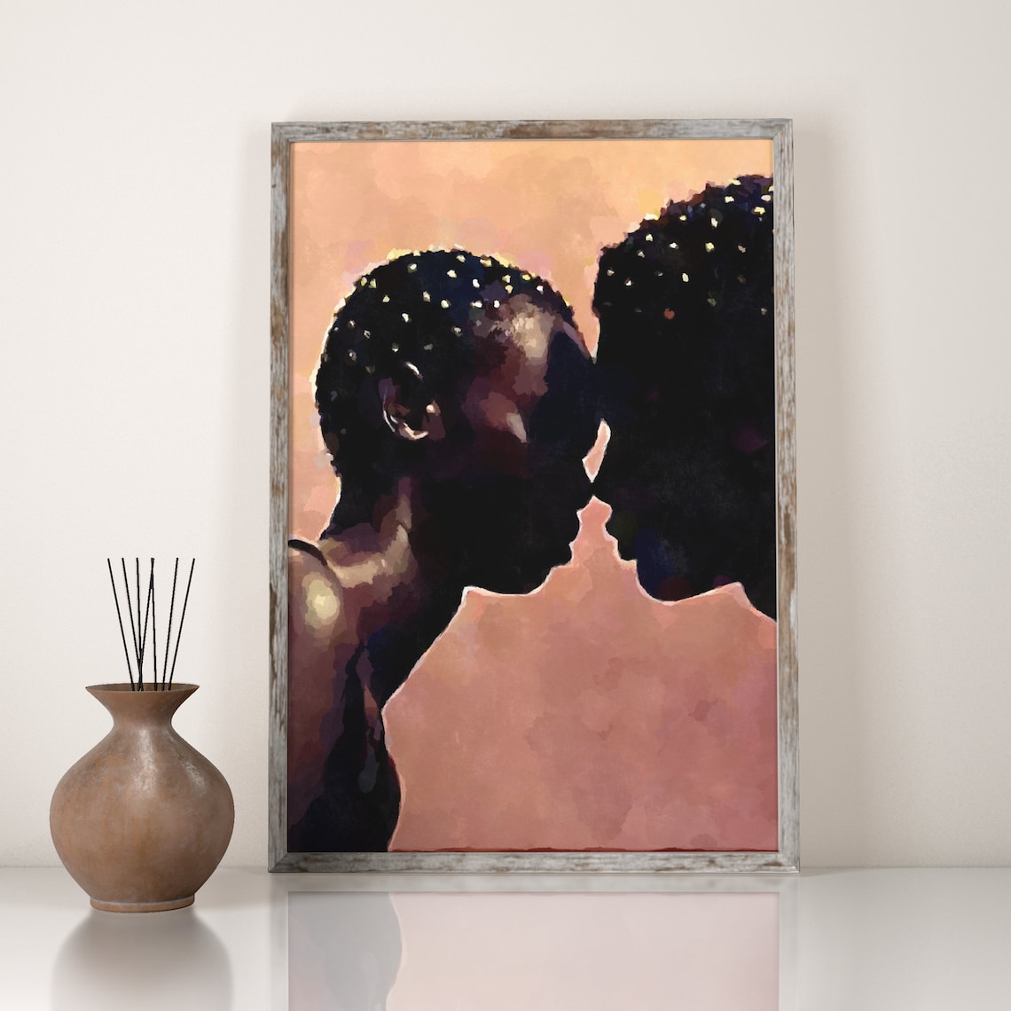 Black Couple Wall Art Silhouette Portrait Kissing Couple - Etsy