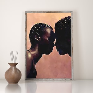 Black Couple Wall Art, Silhouette Portrait, Kissing Couple, Kiss Lovers, Love Illustration, Different Sizes, 30 x 40 CM, Power Couple Poster