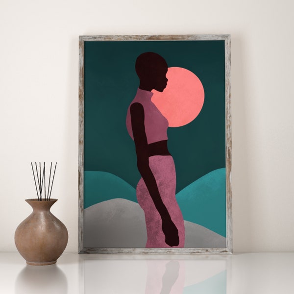 African American Woman Print, Black Woman Wall Art, Female Portrait Print, Woman Illustration, Black Girl Wall Art, Black Women Print, earth