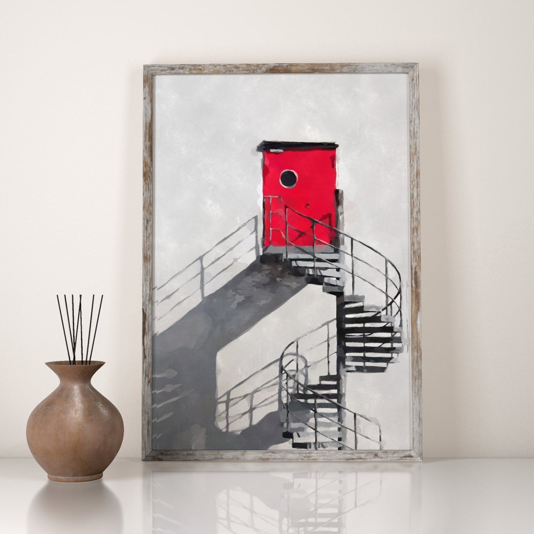 Red Architecture Wall Art Fire Escape Picture Red Door Art Etsy