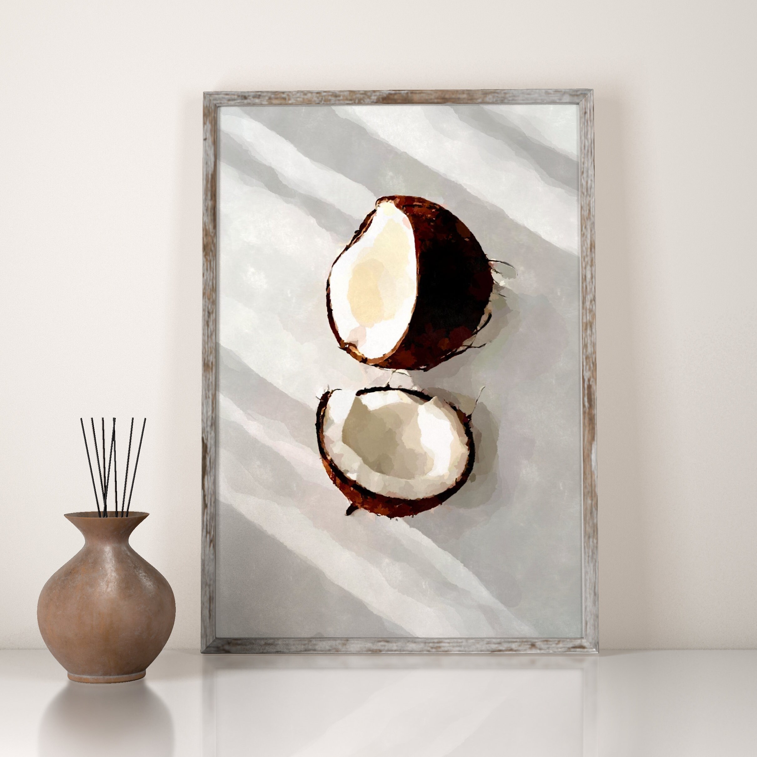 Coconut Wall Art, INSTANT DOWNLOAD, coconut Print, Kitchen Print, Kitchen Painting, FruitsPPicture coconut Poster, Modern Art, Tropical pic