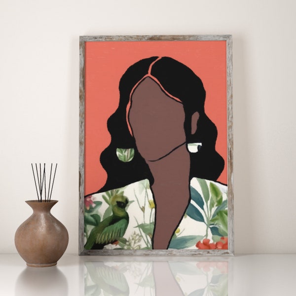 Black Woman Wall Art, African Woman Dschungel Print, Black Woman Illustration, Faceless Vector Picture, Black Women Print