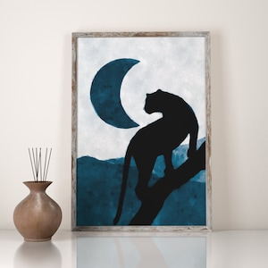 Cheetah Wall Art, jaguar print, Panther Picture, Big Cat Illustration, Mid century design, Minimalist Painting Picture, Lioness Canvas, blue
