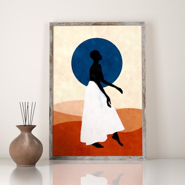 Desert Wall Art, Boho Sahara Poster, Sun earth tones, Retro Illustration, Mid century design, Minimalist Painting Picture, Sunset