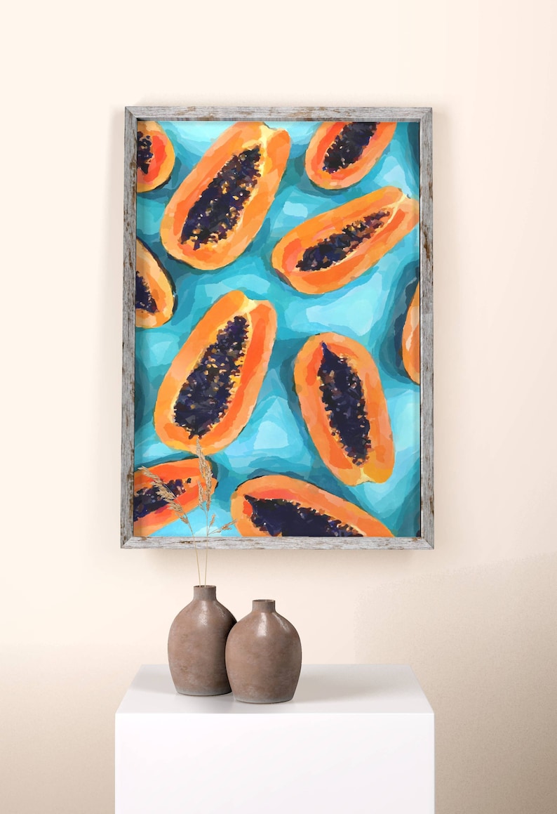 Papaya Wall Art, INSTANT DOWNLOAD, Papaya Print, Kitchen Print, Kitchen Wall Art, Fruits Wall Art, Fruits Print, Lemons Poster, Modern Art image 2