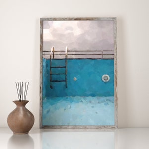 Pool Wall Art, Aquarell Summer Art, Aquarell Water, Summer Vibes, Beach Art, Swimming Pool Art, Pool Art, Pool Poster, Vacation Print, Blue