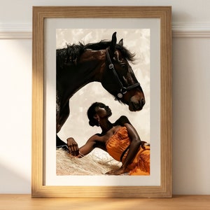 Black Woman Wall Art, Horse Woman Print, African American Woman Art, Woman Illustration, Riding Wall Art, Black Women Print, Horse fine art