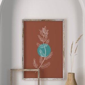 fir bracnch Wall Art, Line Art DOWNLOAD, Fir Print, Plant Picture, Botanical painting, Banana Leaf illustration, Monstera Poster, rust red