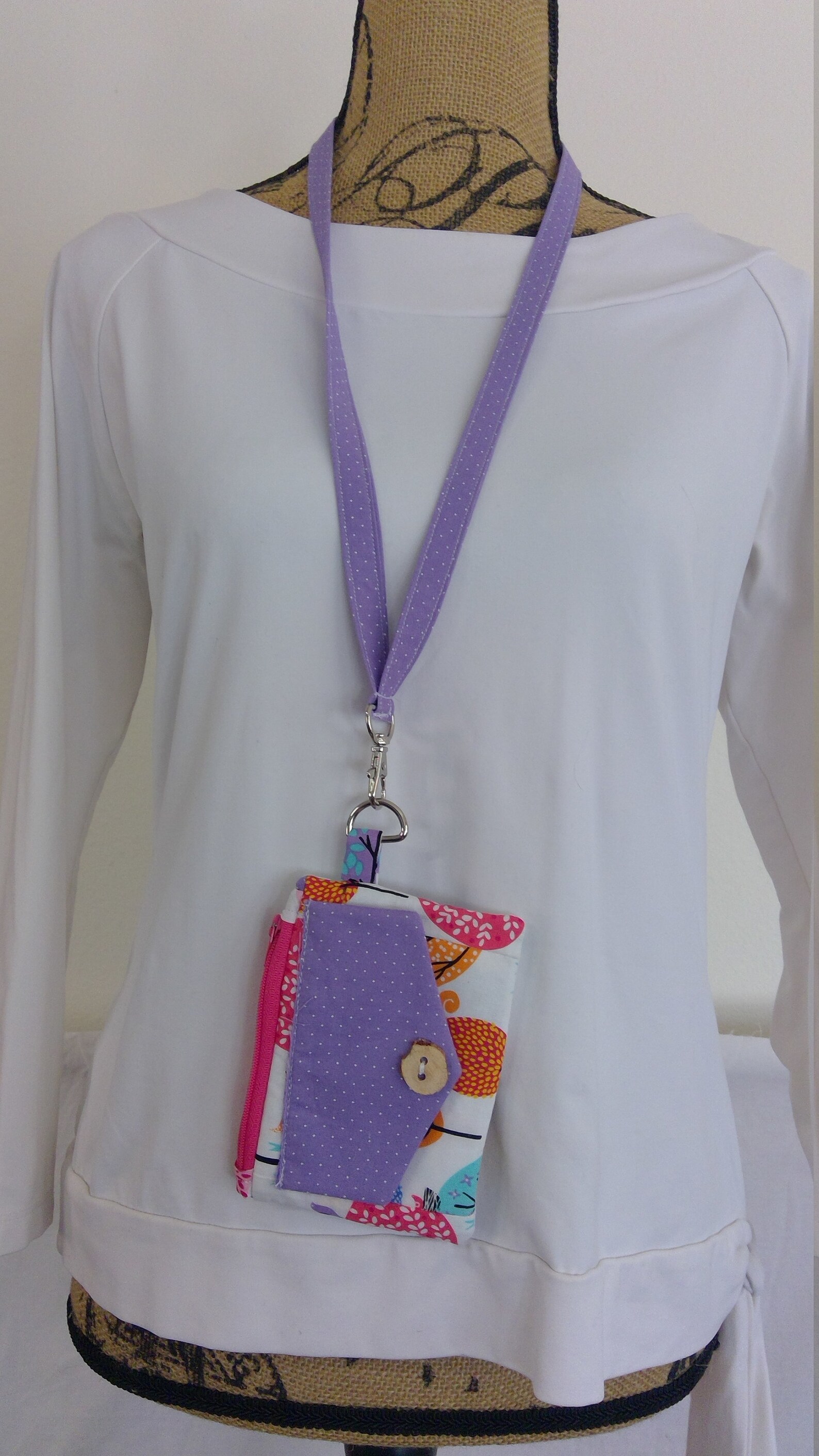 Small Wallet LANYARD ID Holder Zippered Pocket Card Slots Blue Etsy