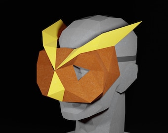 PAPERCRAFT MASK PDF- diy masquerade template - Owl costume - low poly mask pattern