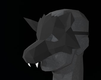 PAPERCRAFT MASK PDF Template- 3D masquerade costume for Halloween- Wolf mask- scary dog mask