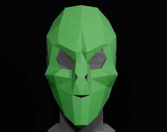PAPERCRAFT MASKER ALIEN- Pdf - 3D Diy maskerade sjabloon, Halloween kostuum patroon