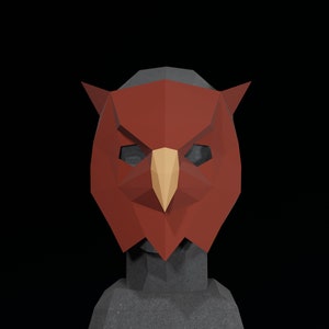 Owl bird PAPERCRAFT MASK PDF Template- 3D masquerade costume for Halloween