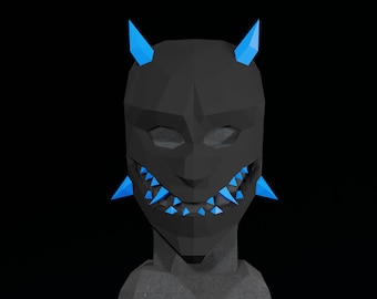 Oni PAPERCRAFT MASK PDF Template- 3D masquerade costume for Halloween - Japanese demon cosplay