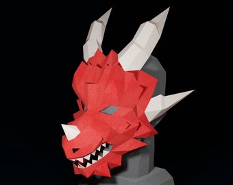PAPERCRAFT MASK PDF- diy masquerade template - 3D Dragon costume- Scary Halloween mask