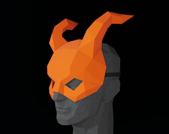 PAPERCRAFT MASK PDF Template- 3D masquerade costume for Halloween- Horned superhero mask- devil mask