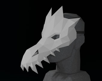 Dragon Skull PAPERCRAFT MASK PDF Template- 3D masquerade costume for Halloween