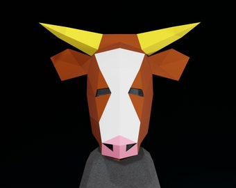 Cow PAPERCRAFT MASK PDF Template- 3D masquerade costume for Halloween- animal cosplay