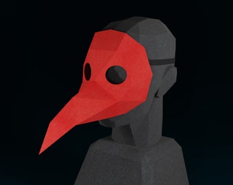 PAPERCRAFT MASK PDF Template- Plague doctor mask - Masquerade / Halloween costume - low poly craft pattern