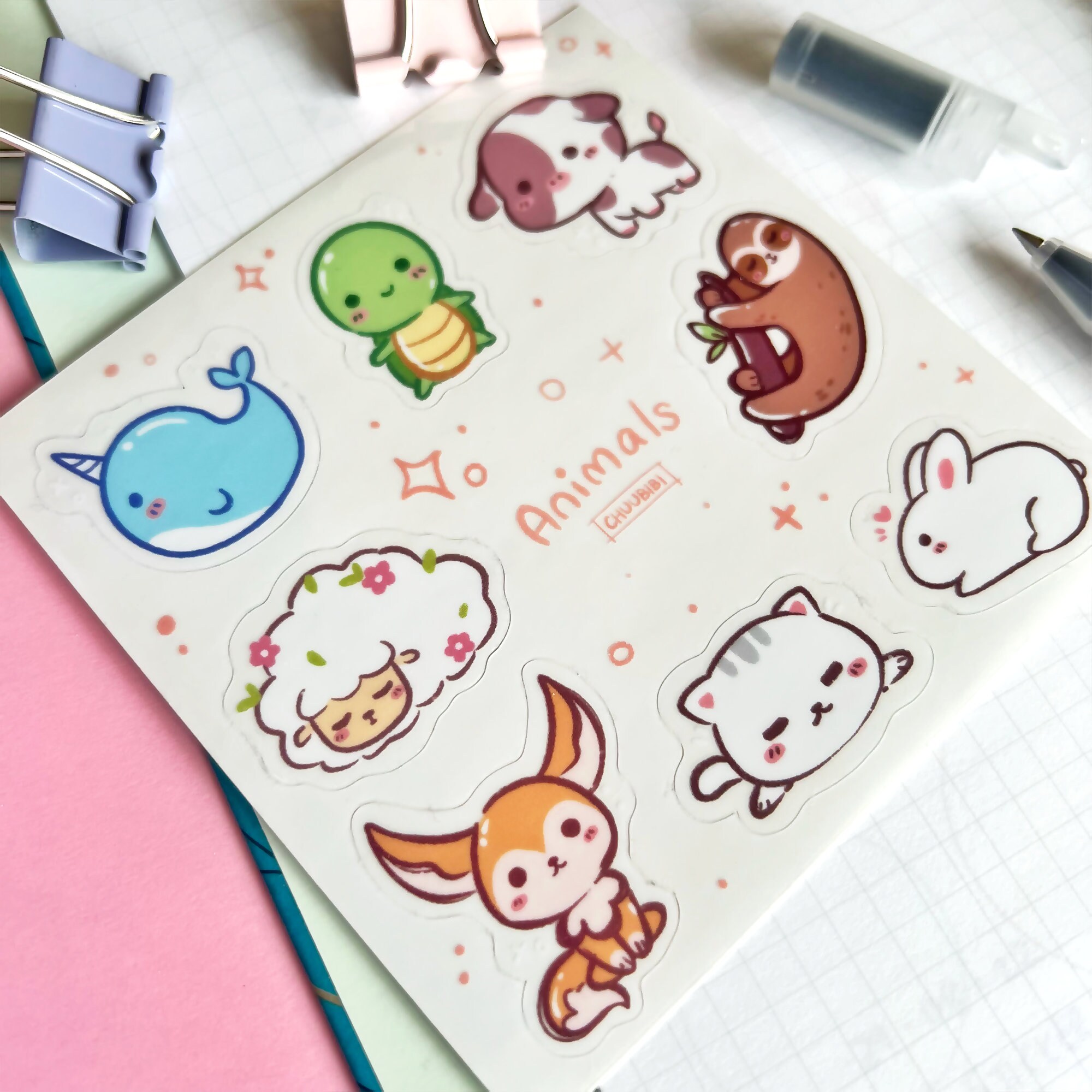Cute Animal Clear Sticker Sheet • Journal and Diary Accessory • Kawaii  Anime notebook • Christmas, birthday, holiday gift