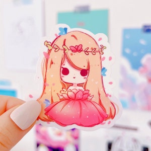 Spring Floral Girl Sticker • Glossy Decal • Mythical Stickers • Kawaii Anime artwork • Back to school • Seasonal Cute Sticker artwork