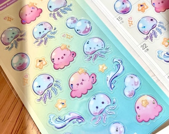 Octopus and Jellyfish Clear Sticker Sheet