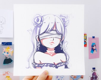 Art de sorcière bandé • Art mural anime kawaii • Cadeau de Noël, d'anniversaire, de vacances • Peintures magiques • Art d'anime • Impression d'art de sorcière