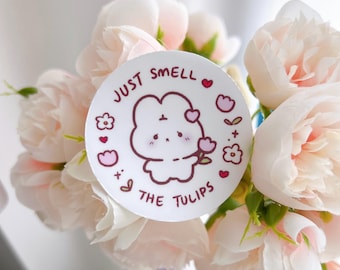 Cute Smelling the Tulips Bunny Sticker