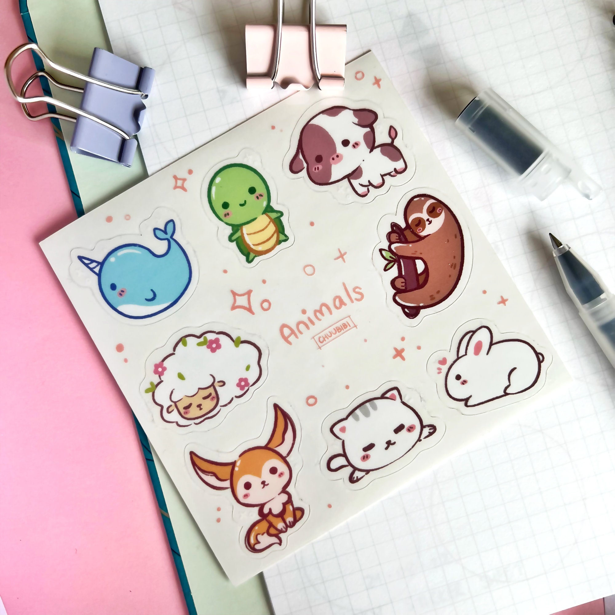 Cute Animal Clear Sticker Sheet • Journal and Diary Accessory • Kawaii  Anime notebook • Christmas, birthday, holiday gift