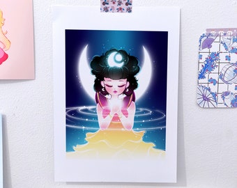 Moon Goddess Wall Decor • Kawaii Anime Wall Art • Christmas, birthday, holiday gift • Celestial and magical paintings • Magical Witch Art