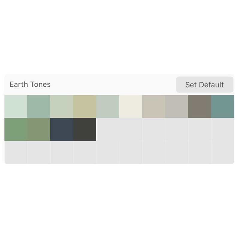 May include: A color palette with the title "Earth Tones" and a button that says "Set Default". The palette includes shades of green, gray, beige, and brown.