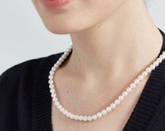 Classic Swarovski Pearl Necklace "Grace Pearl" • Delicate 18K Gold Plate 6mm Swarovski Pearl • Best Gifts for Her!