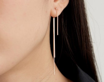 Boucles d'oreilles pendantes minimalistes « Helen » • Argent sterling 925 plaqué or • Cadeaux de mariage d'anniversaire de mariage élégants et délicats pour elle !