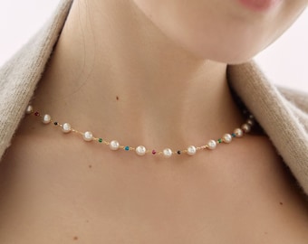 Silver Satellite Pearl with Crystal Necklace "Berry" • Classic & Elegant 925 Sterling Silver 14K Gold Plate • Best Wedding Gifts for Her!
