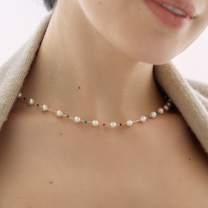 Silver Satellite Pearl with Crystal Necklace &quot;Berry&quot; • Classic & Elegant 925 Sterling Silver 14K Gold Plate • Best Wedding Gifts for Her!