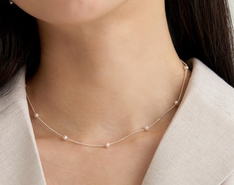 Sterling Silber Perlenkette 18K Gold „Pure Pearl“, klassische und elegante Halskette aus 925er Sterlingsilber, bestes Hochzeitsgeschenk für Sie!