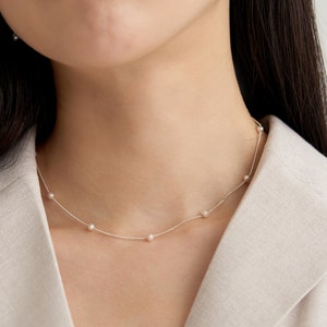 Sterling Silber Perlenkette 18K Gold Pure Pearl, klassische und elegante Halskette aus 925er Sterlingsilber, bestes Hochzeitsgeschenk für Sie Bild 1