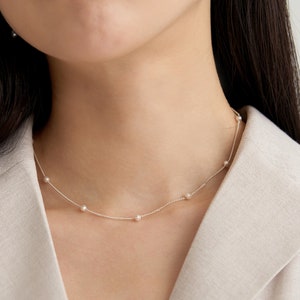 Sterling Silver Pearl Necklace 18K Gold "Pure Pearl", Classic & Elegant 925 Sterling Silver Necklace, Best Wedding Gift for Her!