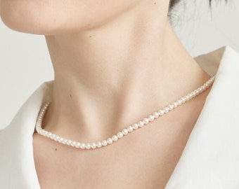 Classic Pearl Necklace “Grace Pearl” • 18K Gold Plate Swarovski 4mm Pearl • Best Gifts for Her!