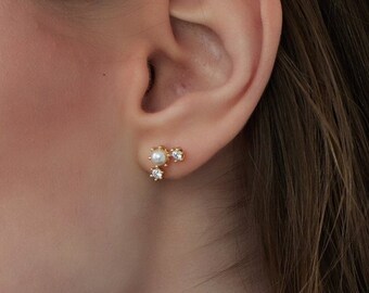 Swarovski Pearl Sterling Silver Earrings "Trinity" • 14K Gold Plated
