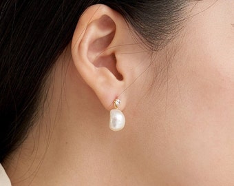 Fresh Water White Pearl Drop Earrings "Bubble Candy" • 925 Sterling Silver Gold Plated •  Best Wedding gifts for her!