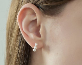 Sterling Silver White Pearl Dainty "Trio Candy" Earrings • Quality 925 Sterling Silver Gold Plated • Best Gifts for Her!