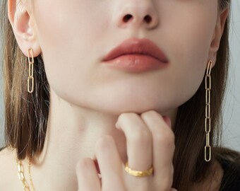 Sterling Silver Chain Link Drop Earrings • 925 Sterling Silver 14K Gold Plated • Elegant & Delicate Gift for Her!