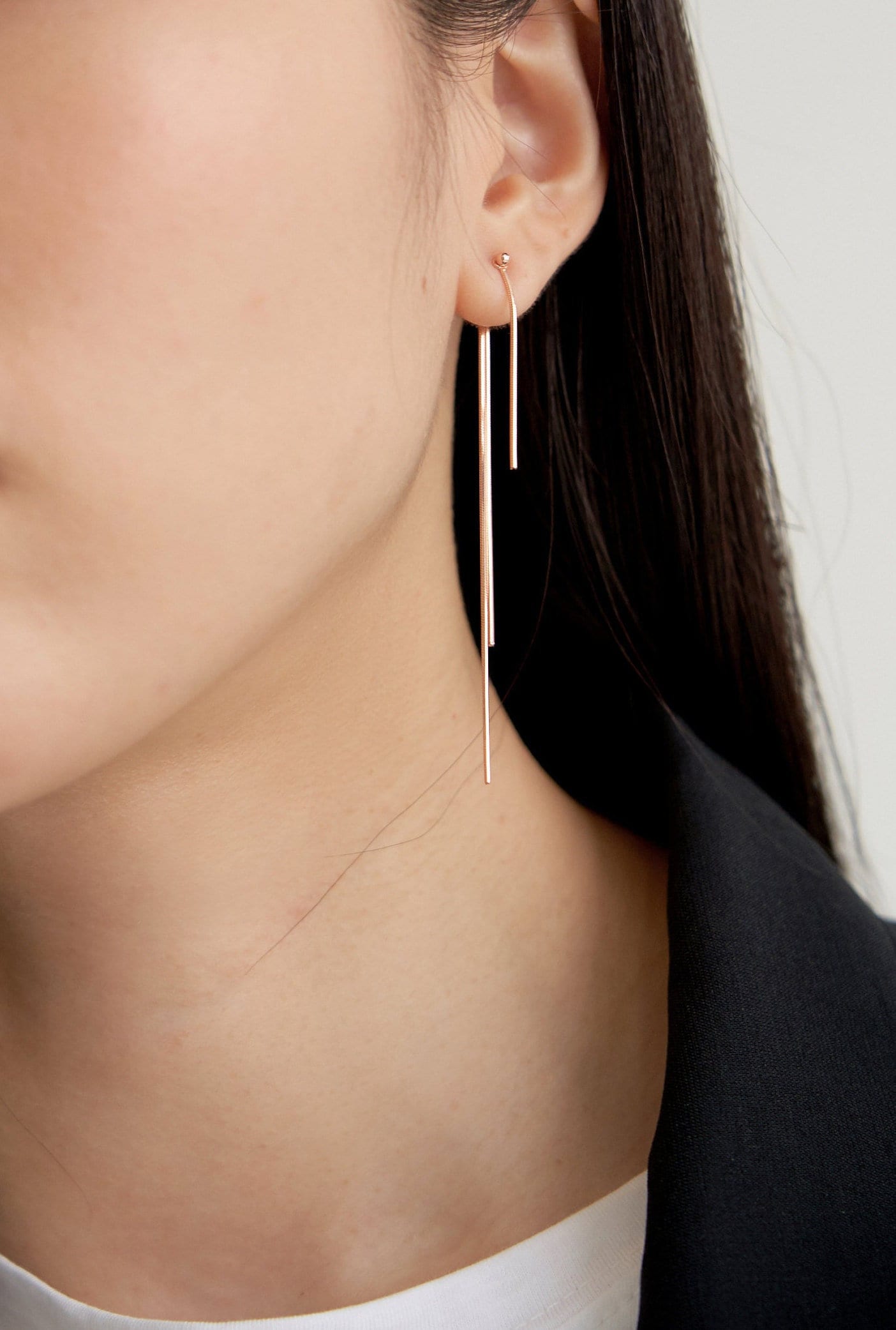 ★MIDNIGHT MOMENT.★ invert slim onetouch earring silver Minimalist Drop Threader Earrings 