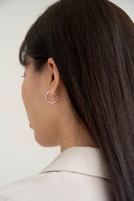 Handmade Modern Sterling Silver Mini Hoop Earrings from Peru - Silver Polish