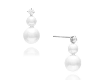 White Pearl Drop Earrings "Snowman" Crystal Earrings • 925 Sterling Silver Gold Plated • Best Wedding gifts for her!