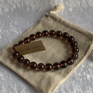 8.5mm Smoky Quartz Beaded Bracelet with Pouch