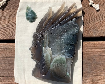 Bolsa de regalo de tallado de cabeza india de ágata de cuarzo