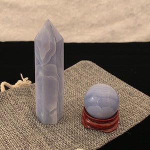 Rare Blue Lace Agate Point & Sphere Gift Set